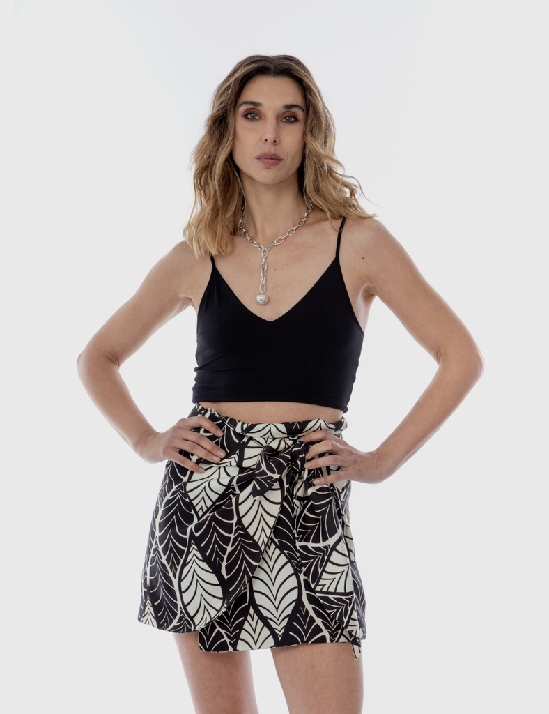 Falda Anakena Premium Hojas Negro