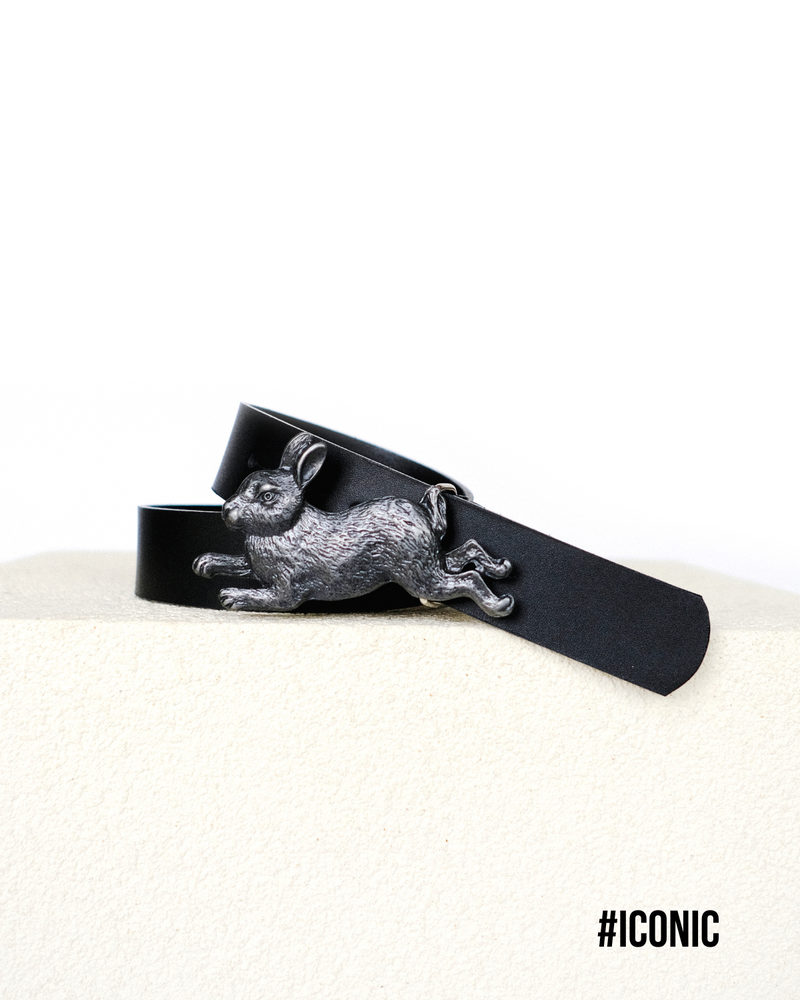 Cinturón cuero Conejo plata envejecida