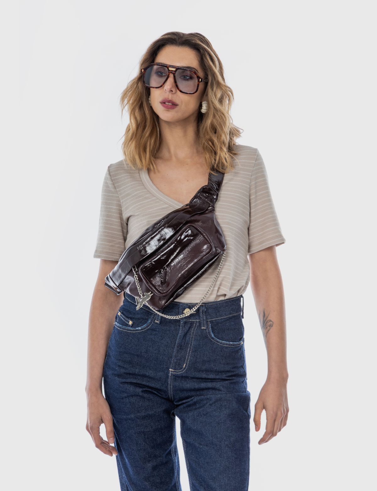 Polera viscosa Kate rayas beige