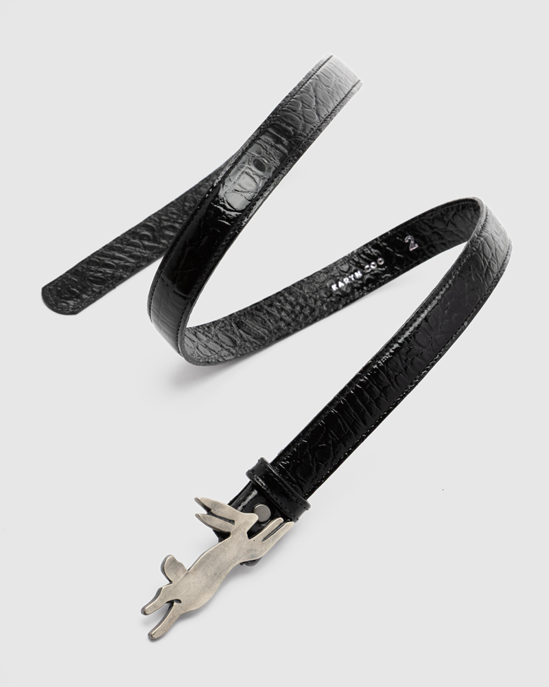 Cinturón Lapin Croco Charol Plata