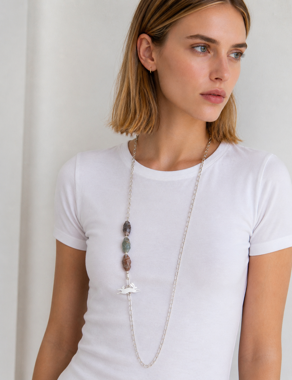 Collar Piedra Lapin XL Plata