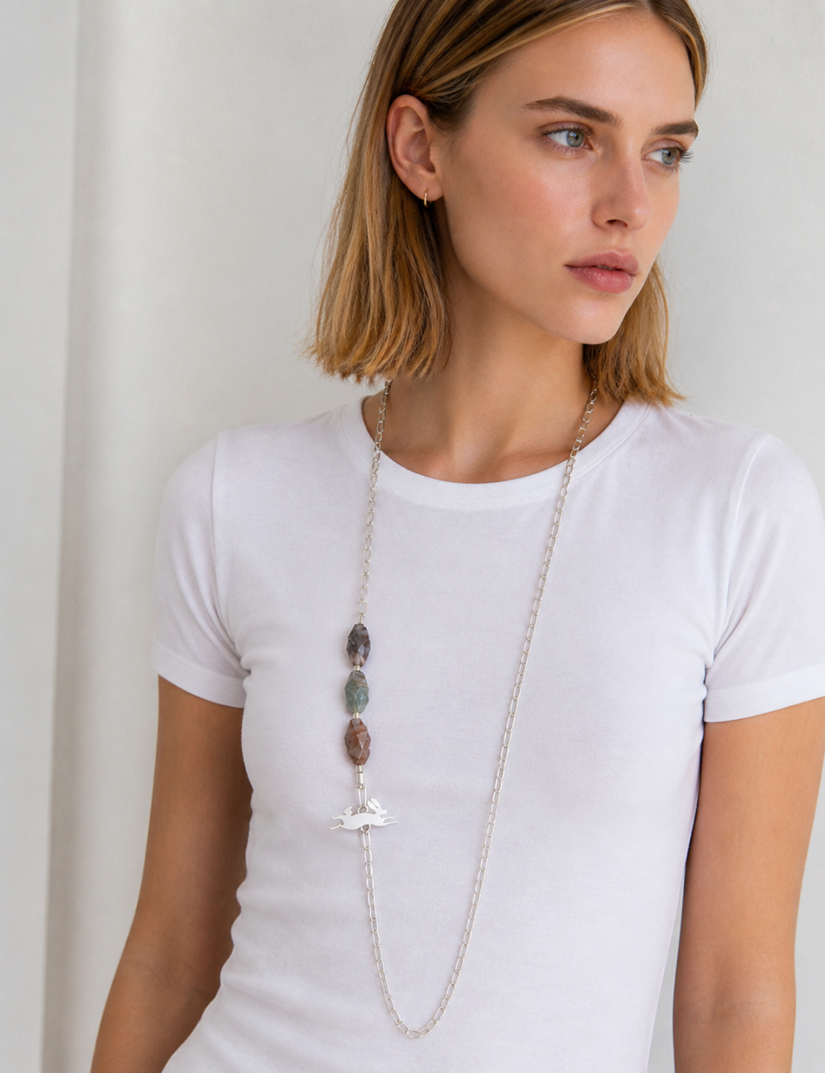 Collar Piedra Lapin XL Plata