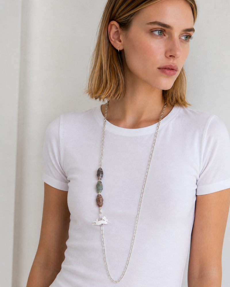 Collar Piedra Lapin XL Plata