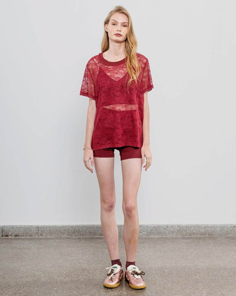 Polera Rose Oversize Encaje Burdeo