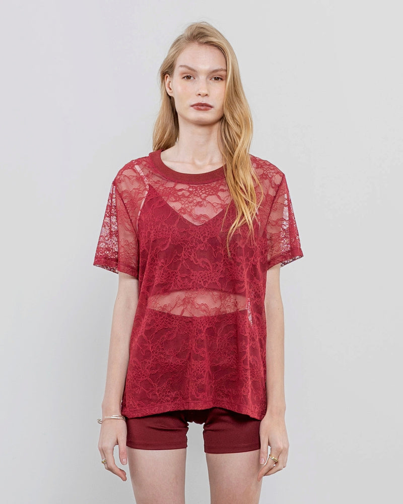 Polera Rose Oversize Encaje Burdeo