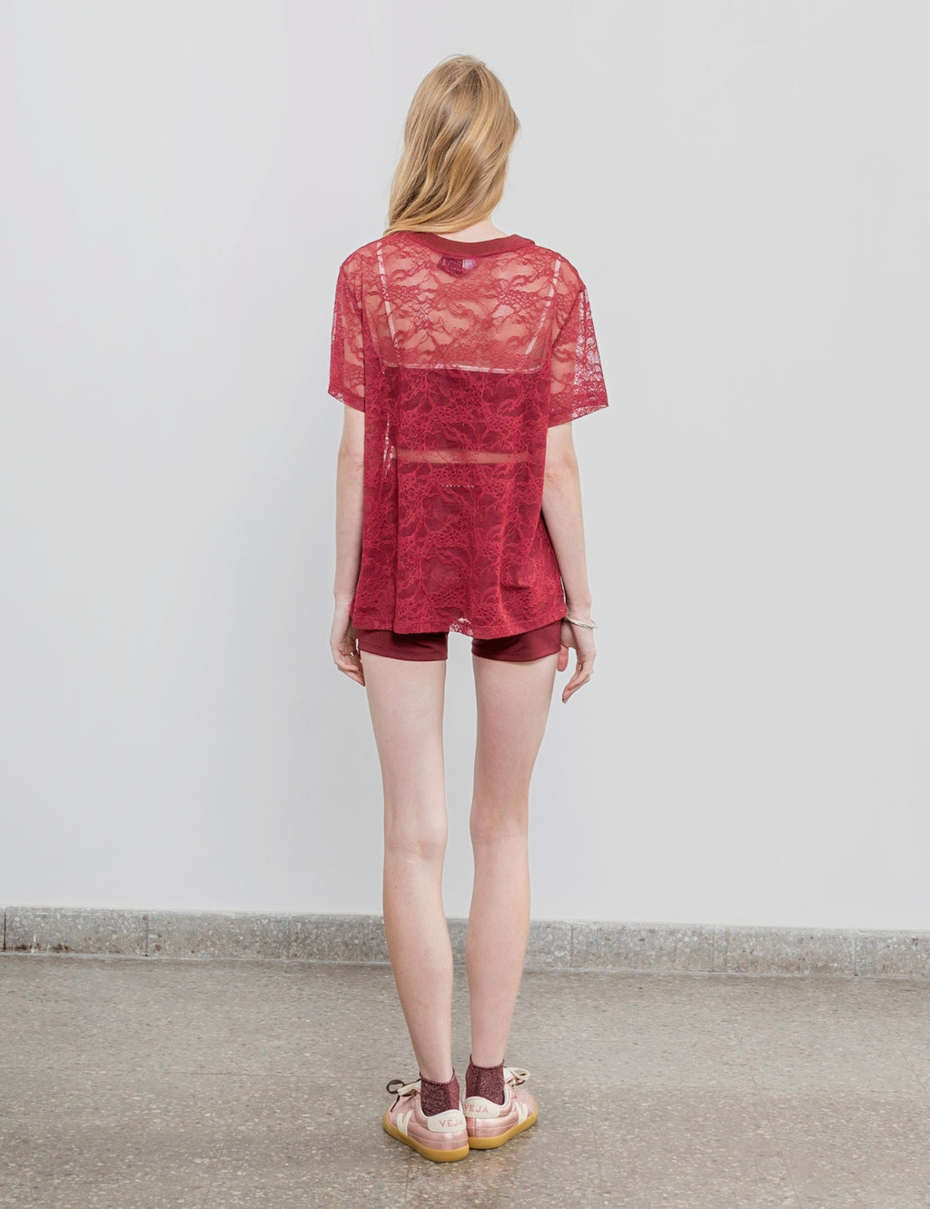 Polera Rose Oversize Encaje Burdeo