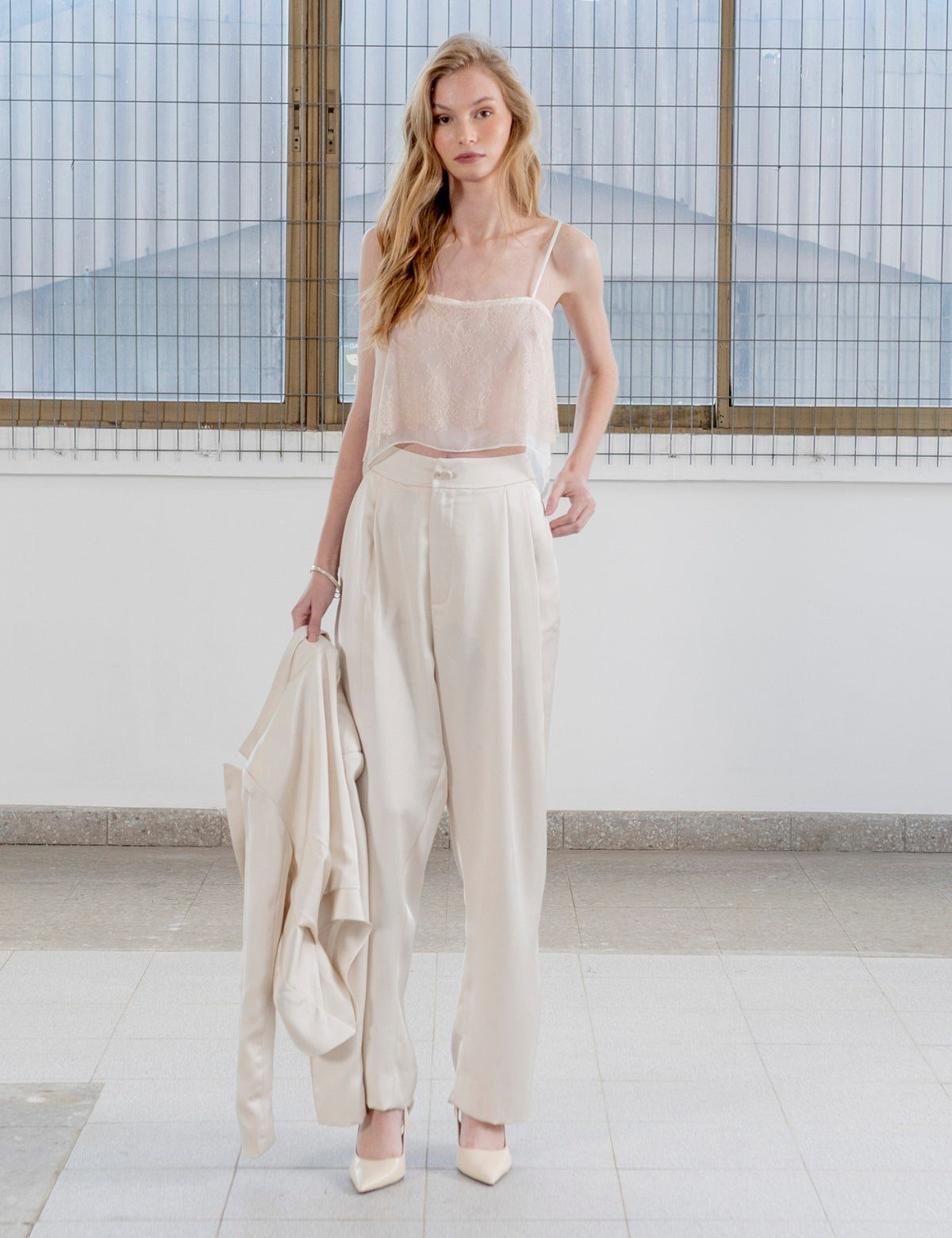 Pantalón Raso Celine Hueso