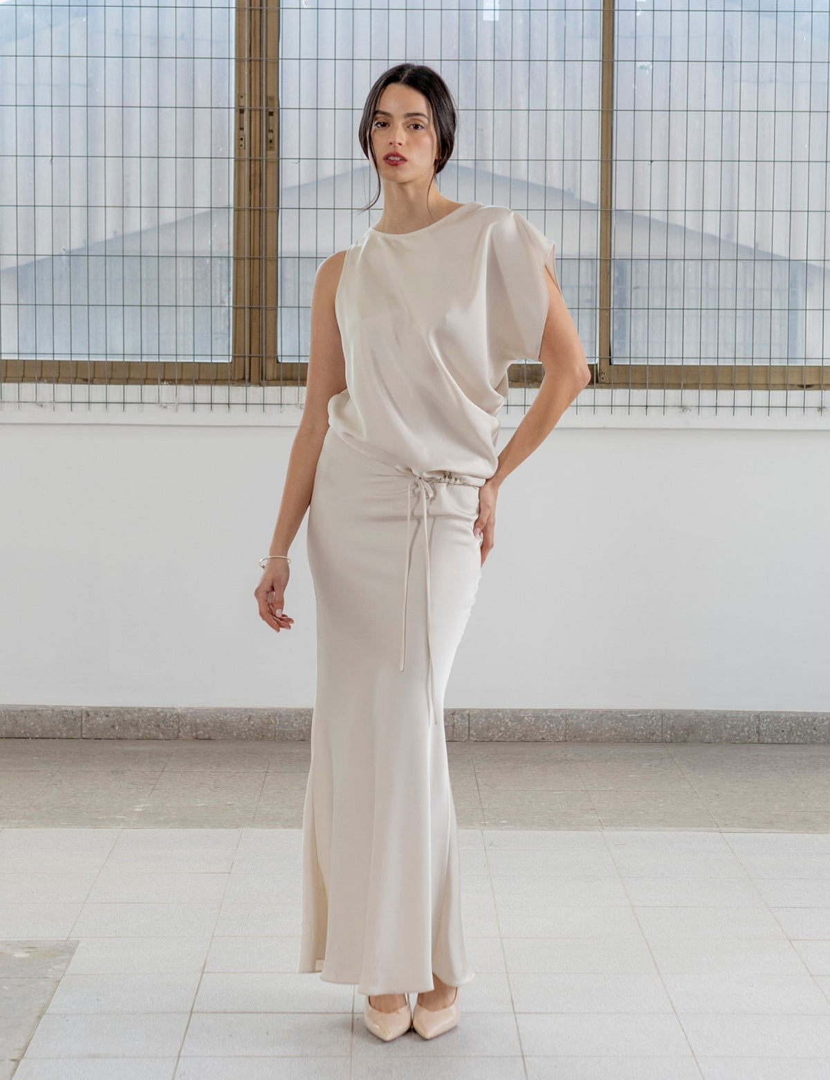Vestido Raso Fluir Hueso