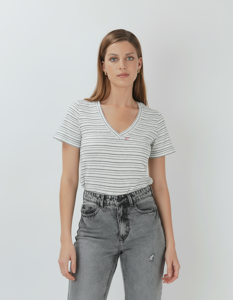 Polera viscosa Kate rayas negro