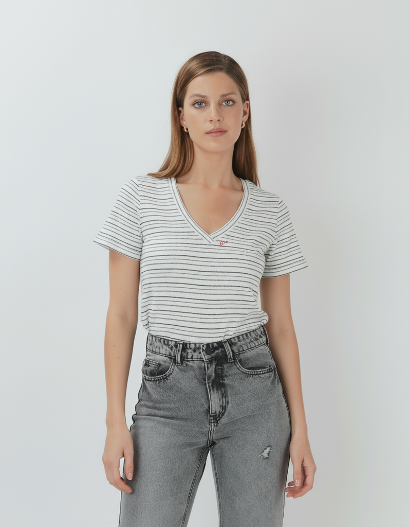 Polera viscosa Kate rayas negro