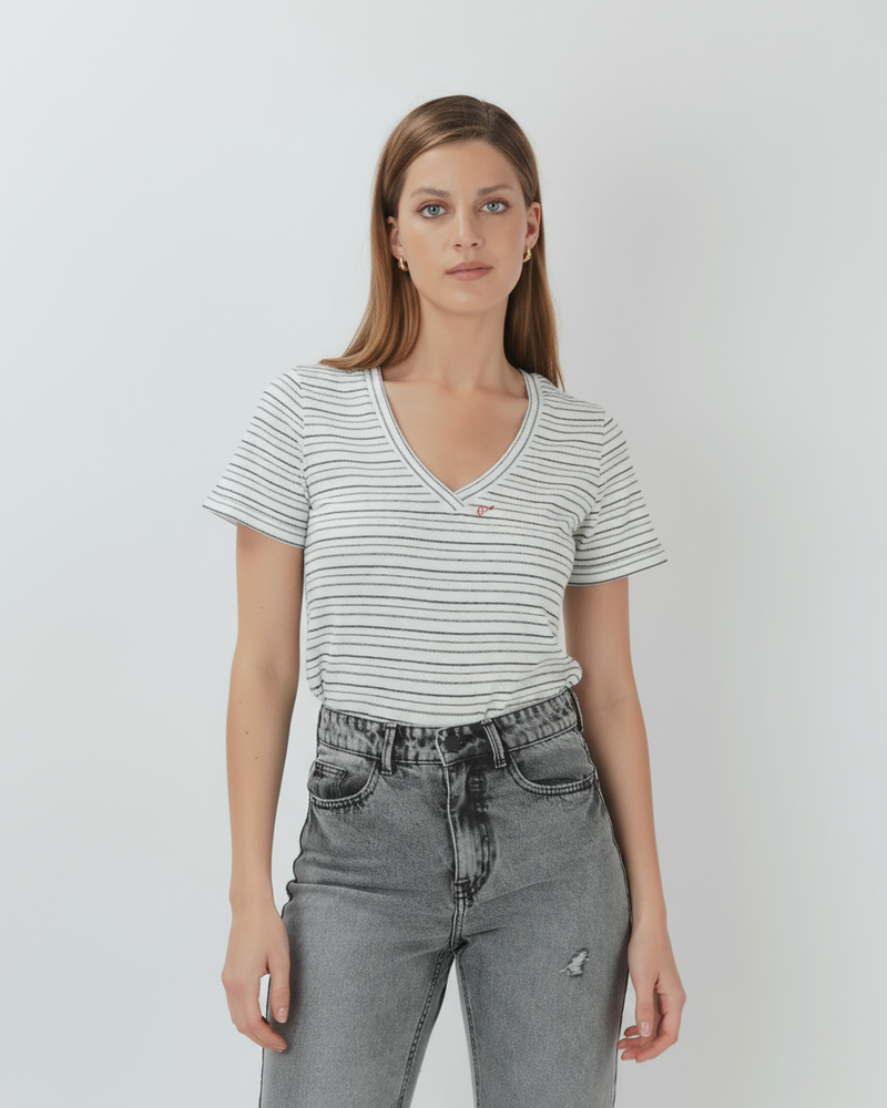 Polera viscosa Kate rayas negro