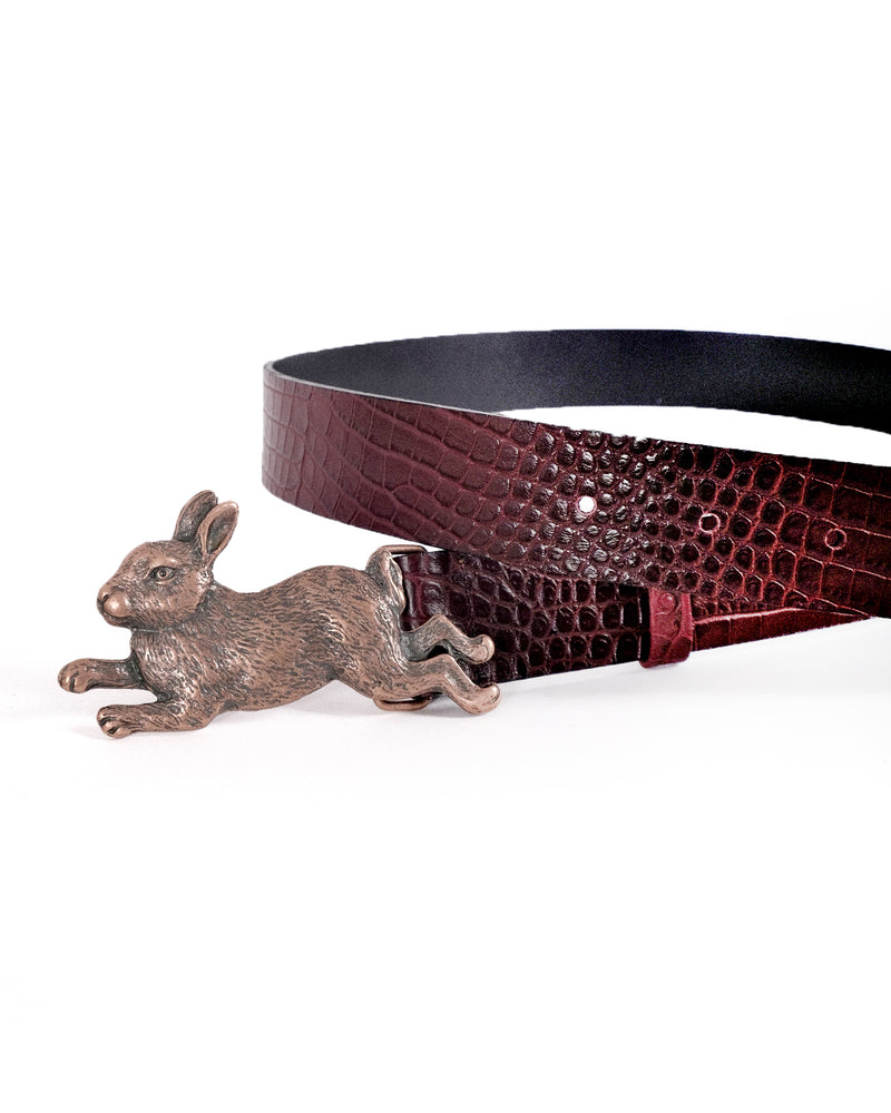 Cinturón cuero Conejo Croco Burdeo
