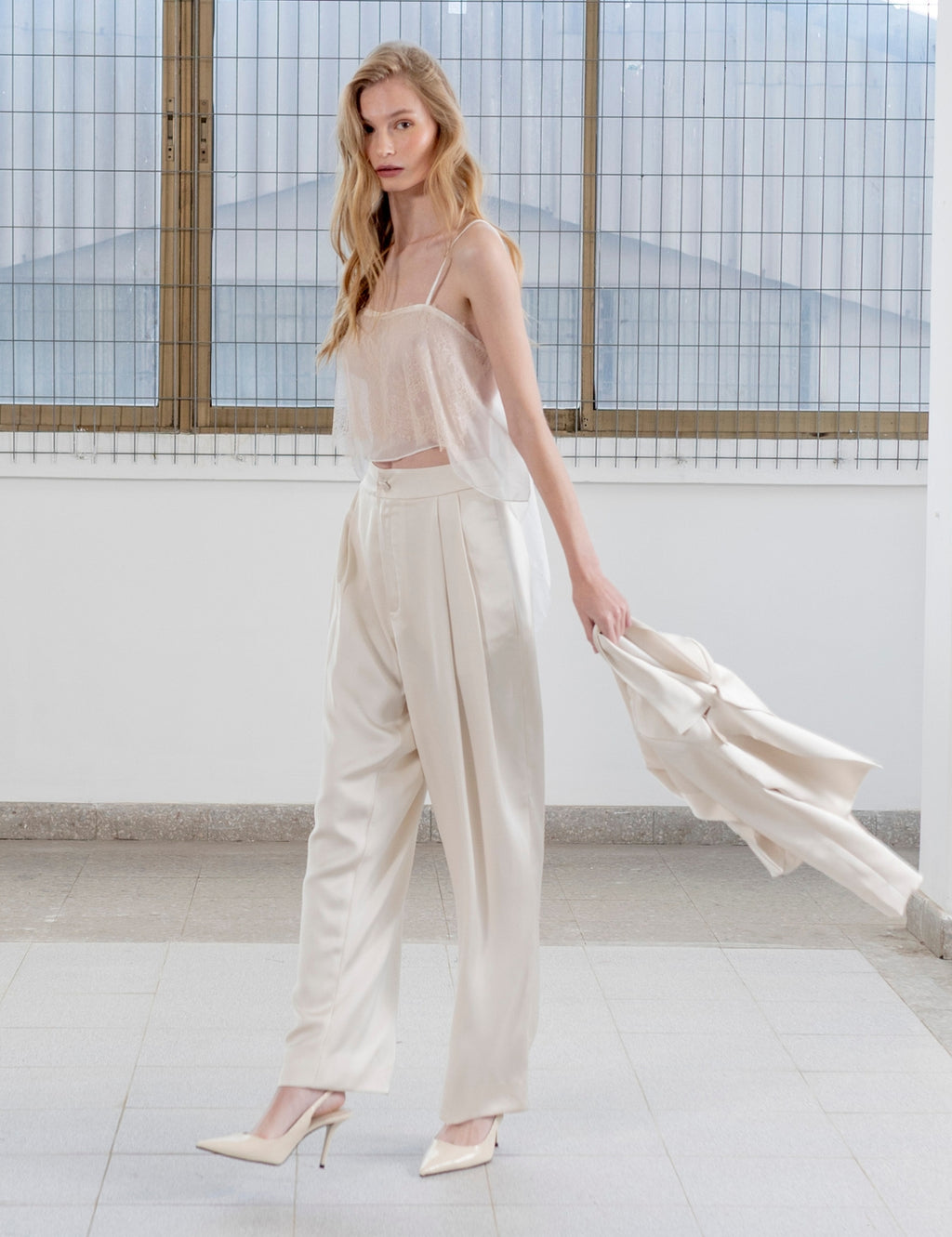 Pantalón Raso Celine Hueso