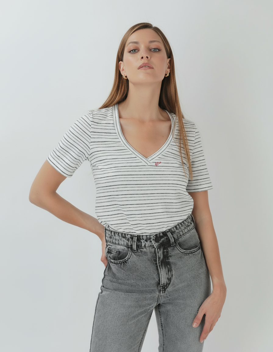 Polera viscosa Kate rayas negro