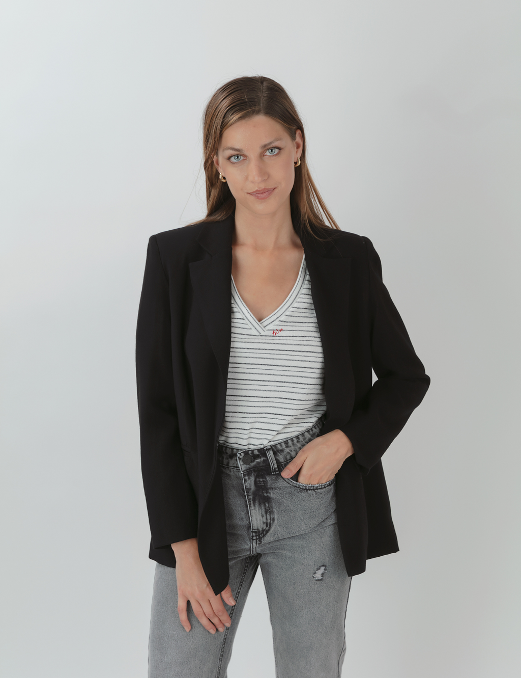 Polera viscosa Kate rayas negro
