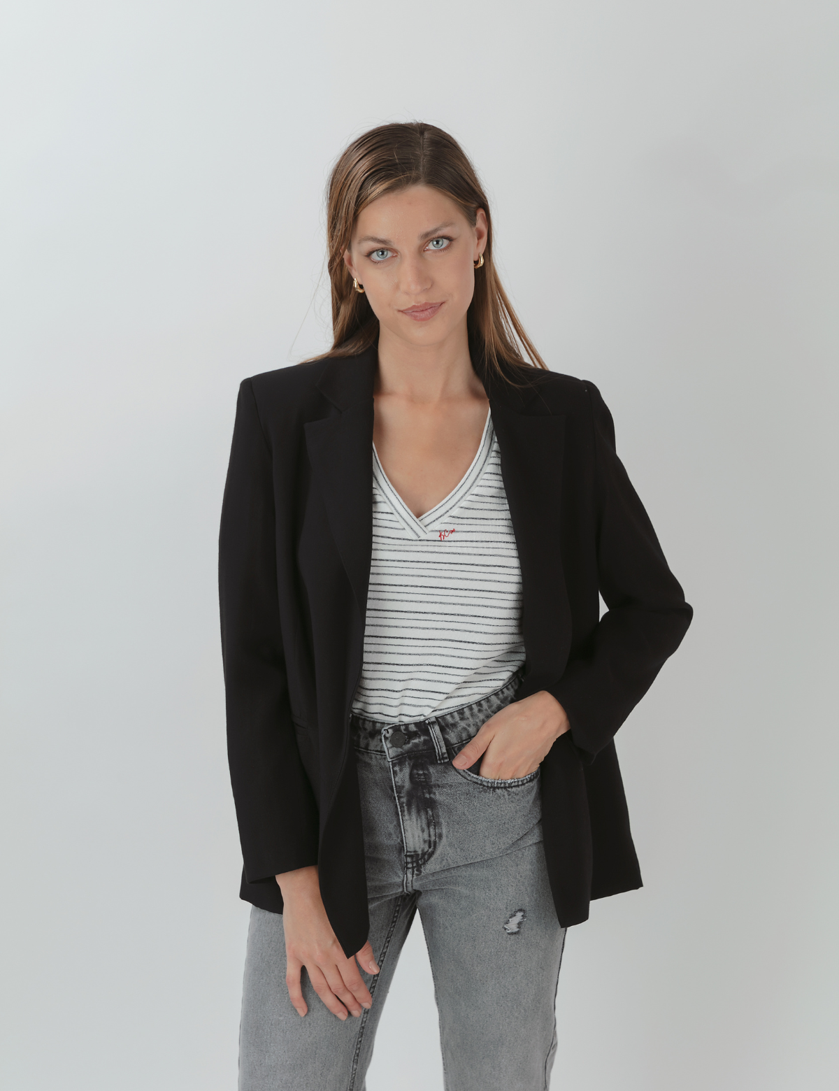 Polera viscosa Kate rayas negro