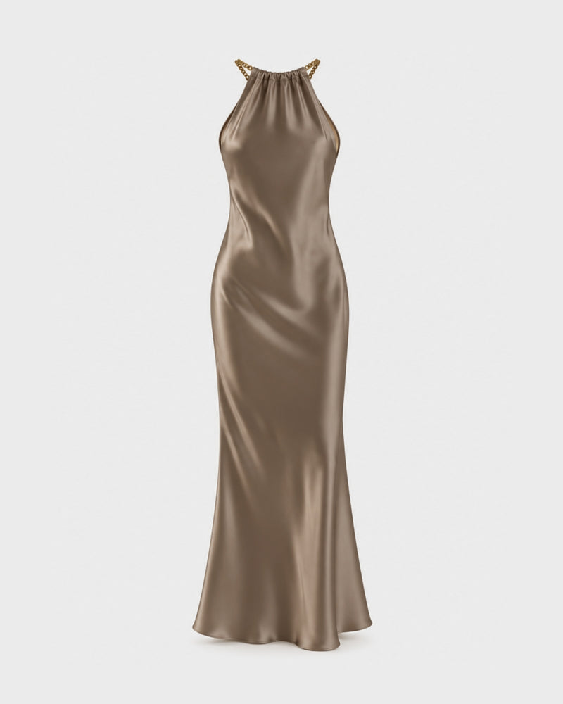 Vestido Raso Metal Taupe