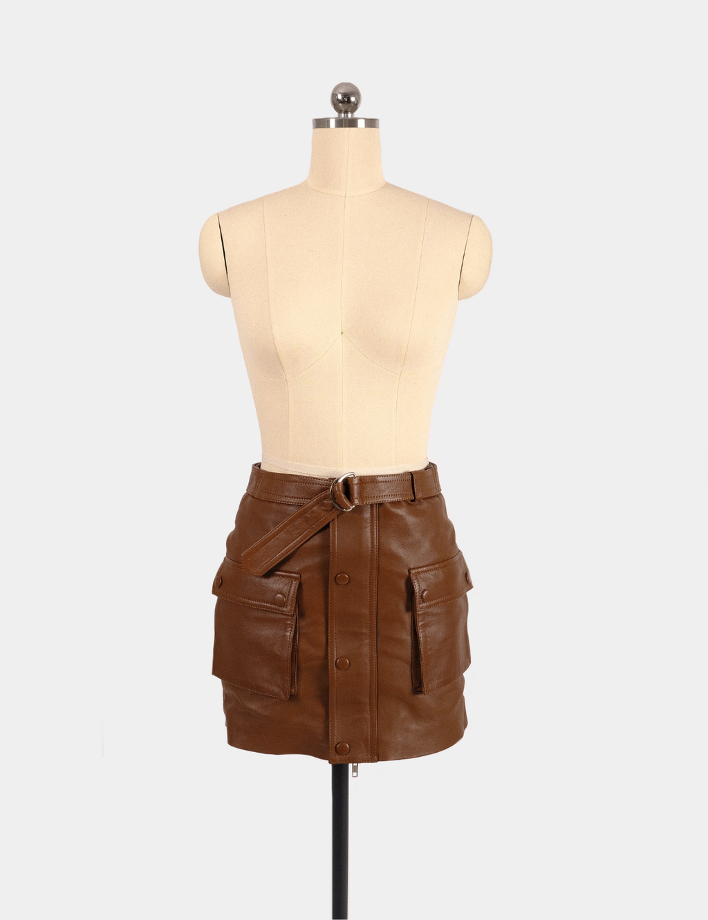 Mini falda cuero Pockets café