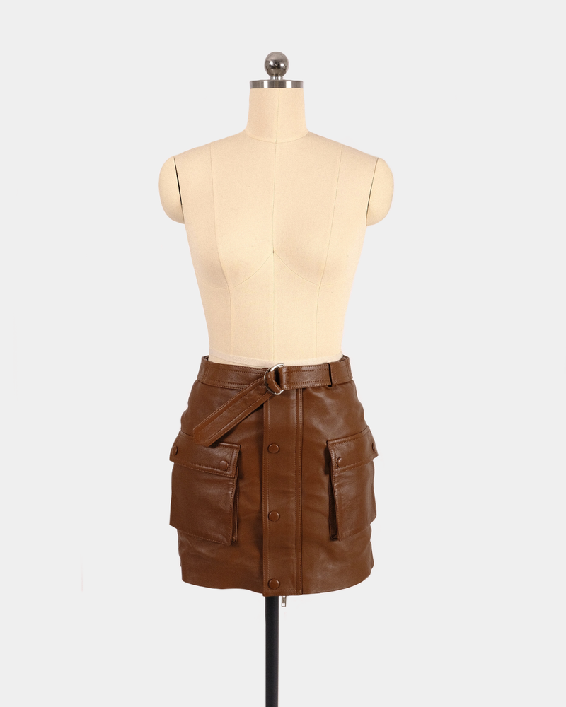 Mini falda cuero Pockets café