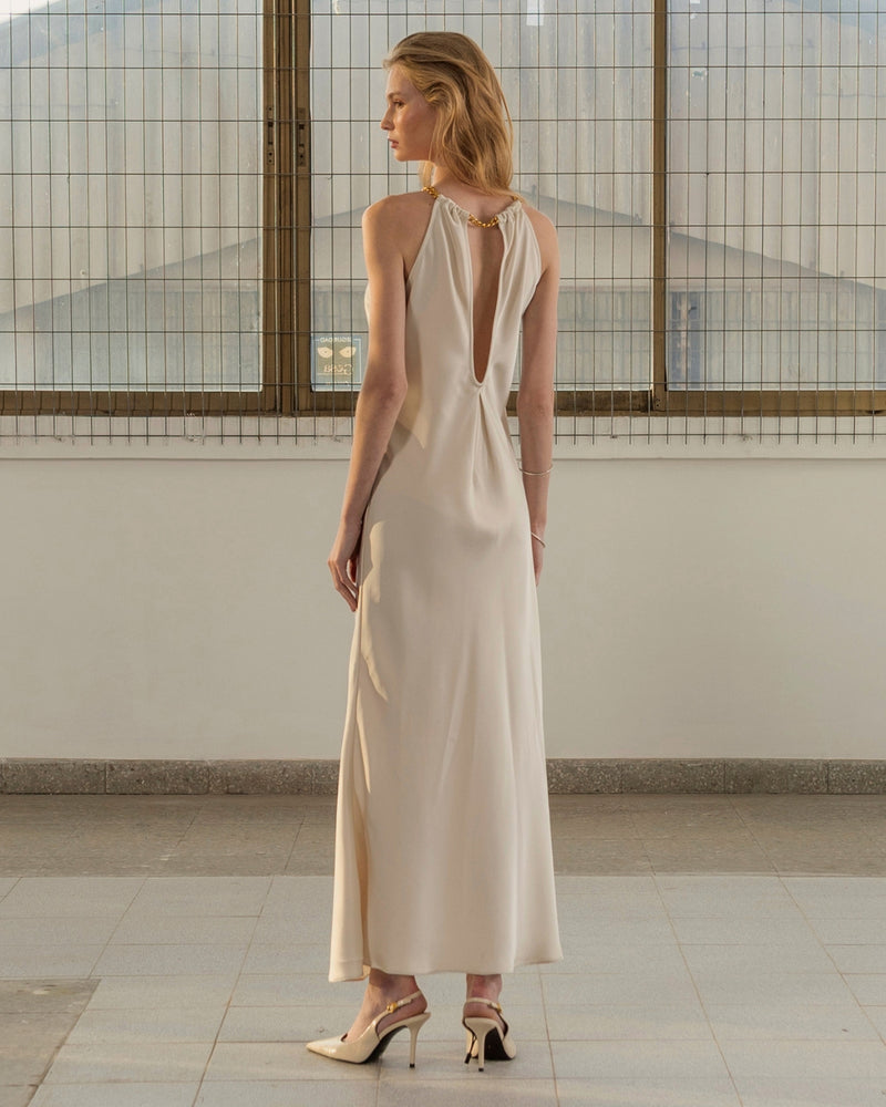 Vestido Raso Metal Hueso