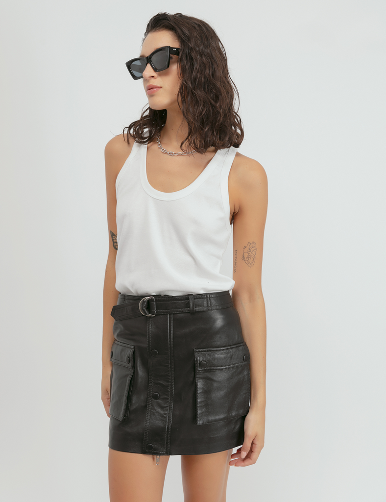 Mini falda cuero Pockets negro