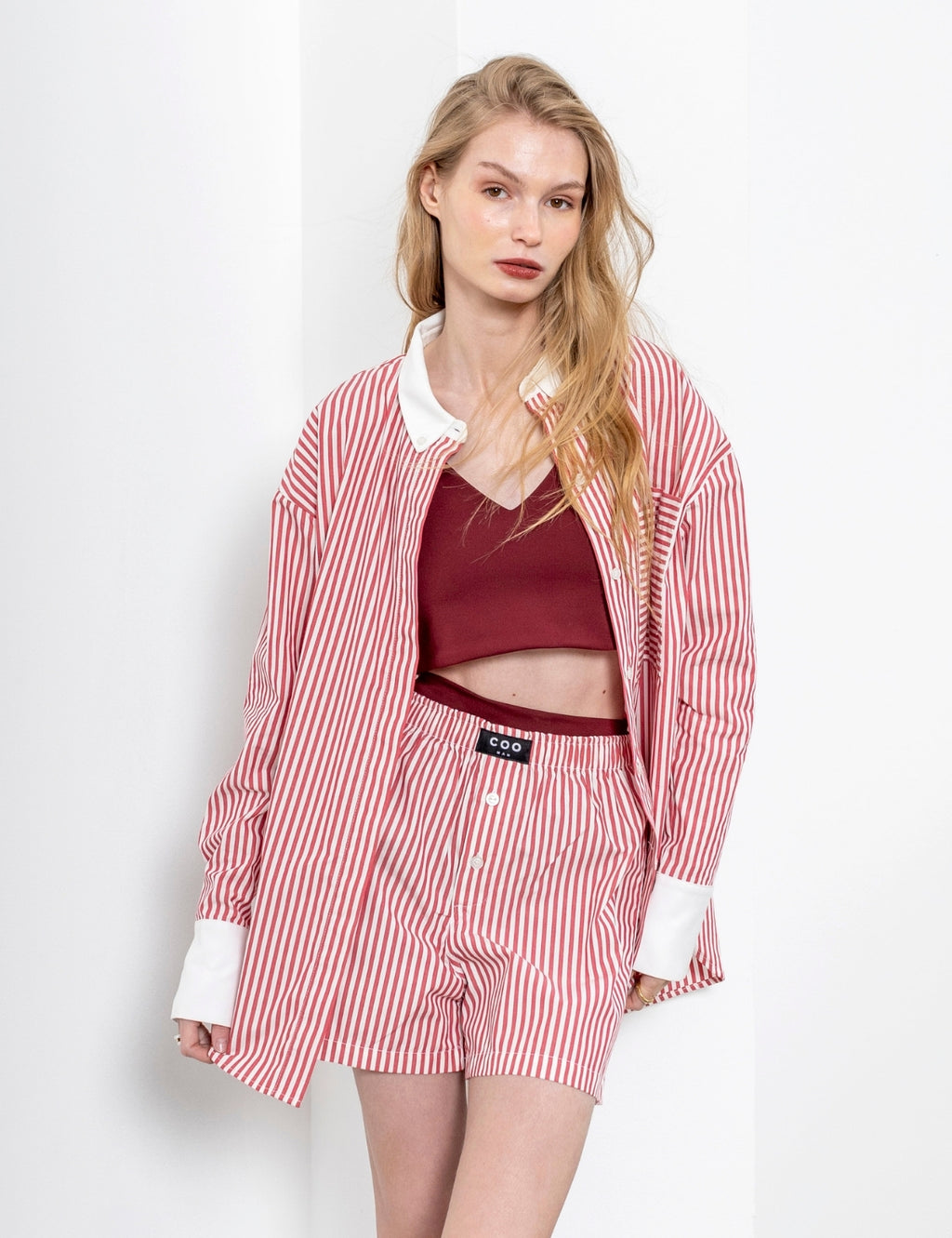 Blusa Lisa Rayas Burdeo