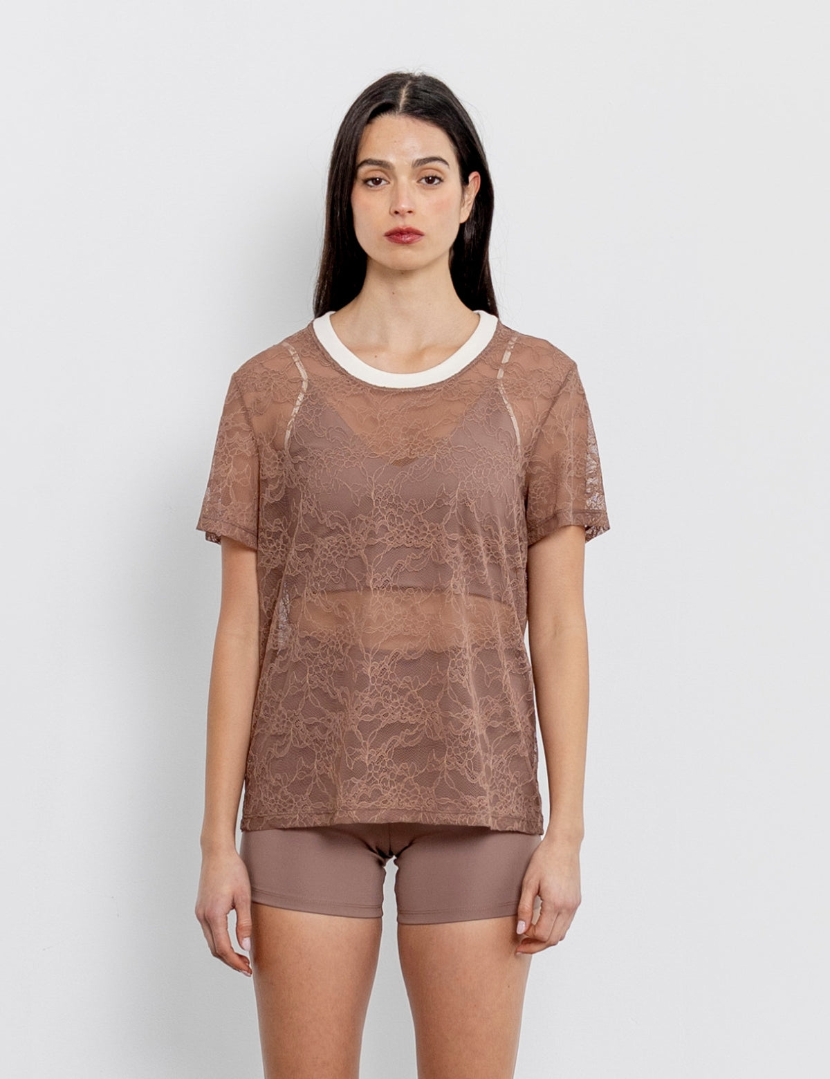 Polera Rose Oversize Encaje Mocca