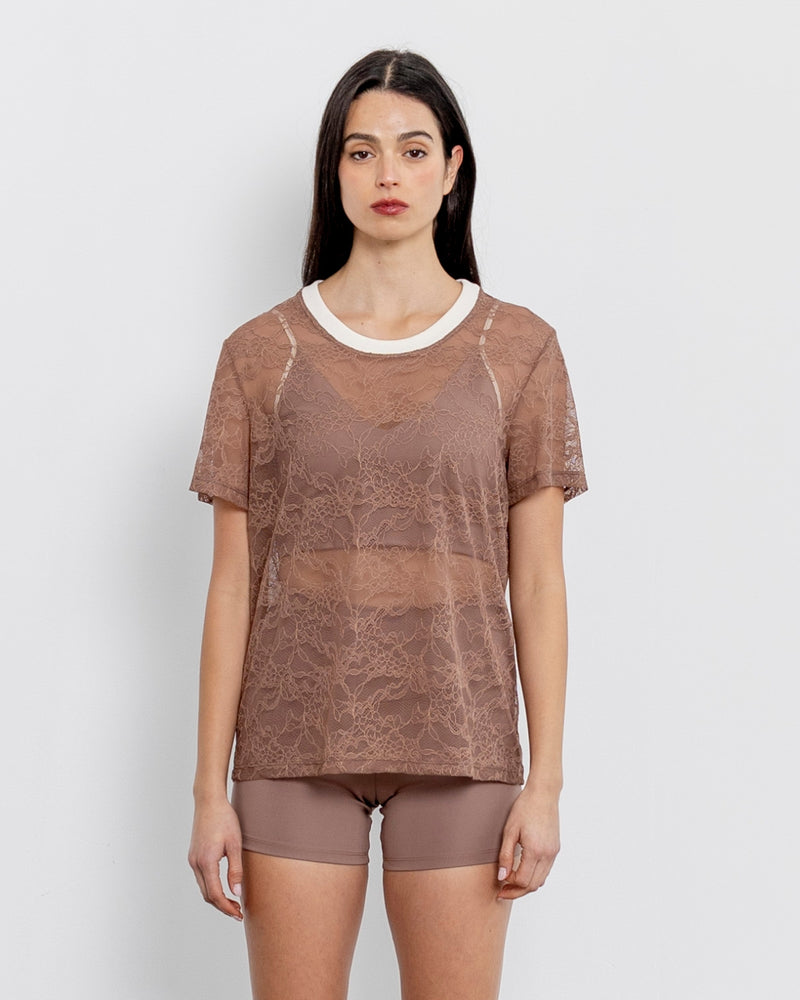 Polera Rose Oversize Encaje Mocca
