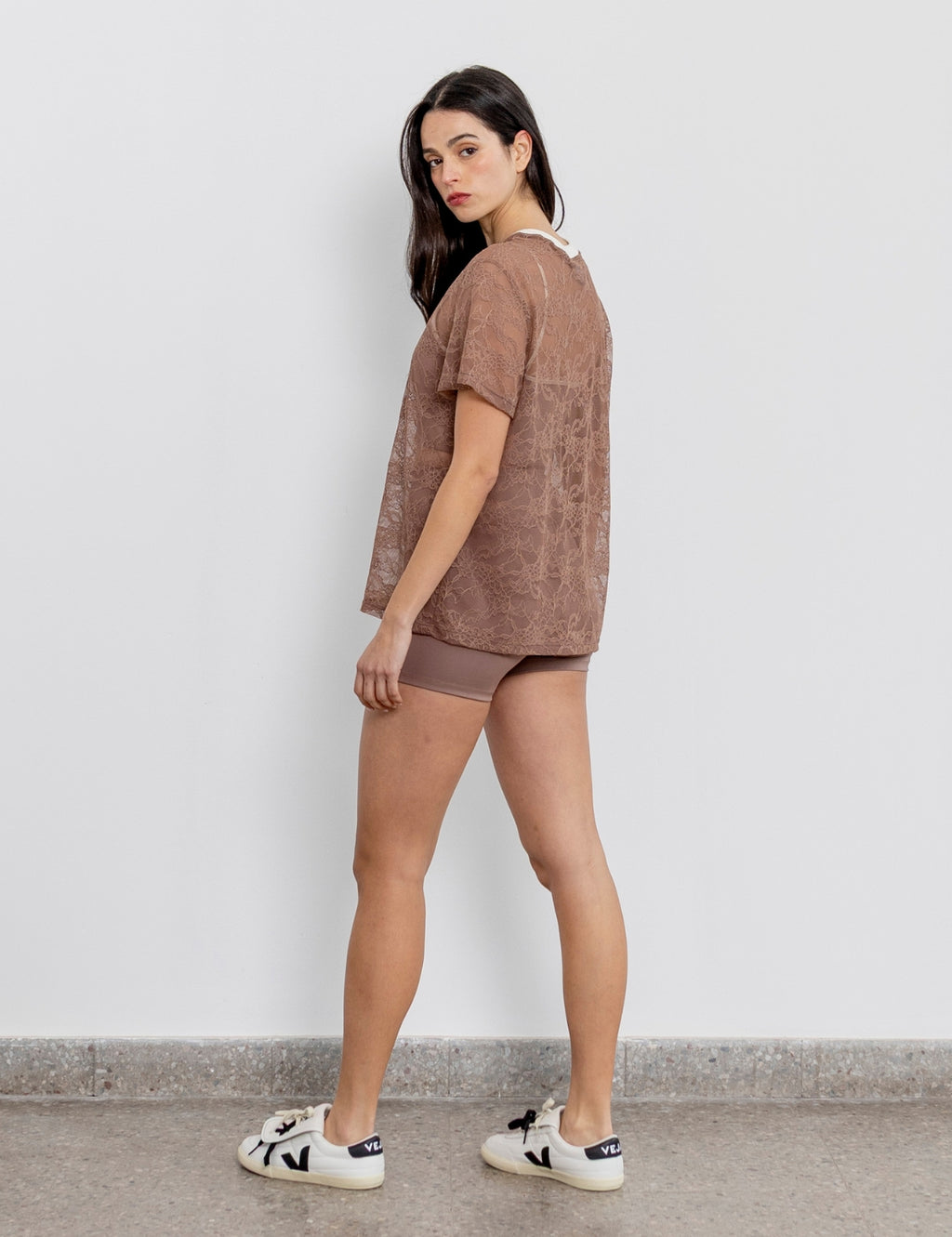Polera Rose Oversize Encaje Mocca
