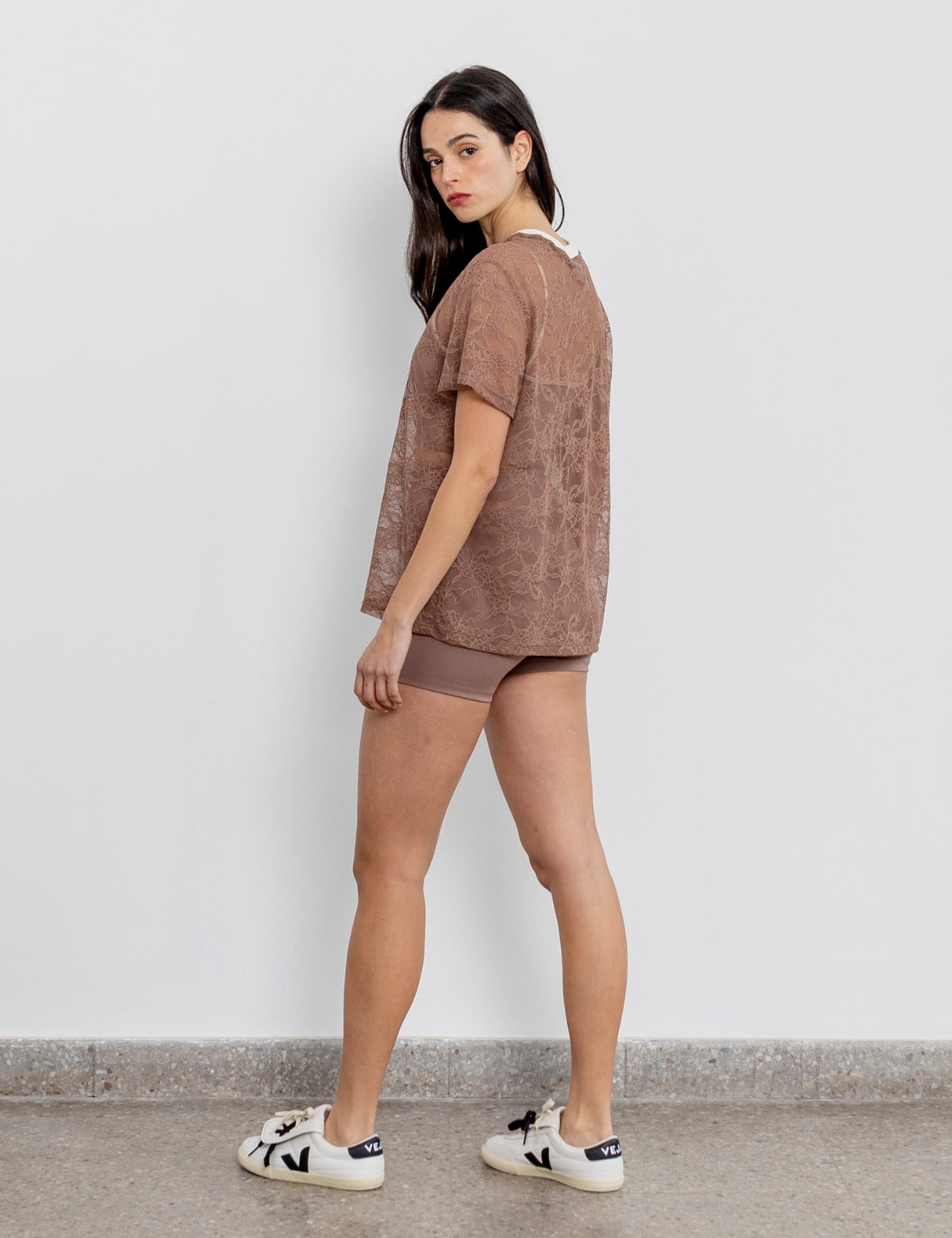 Polera Rose Oversize Encaje Mocca
