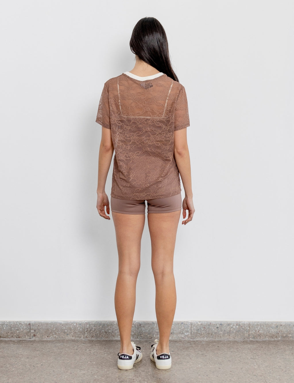 Polera Rose Oversize Encaje Mocca