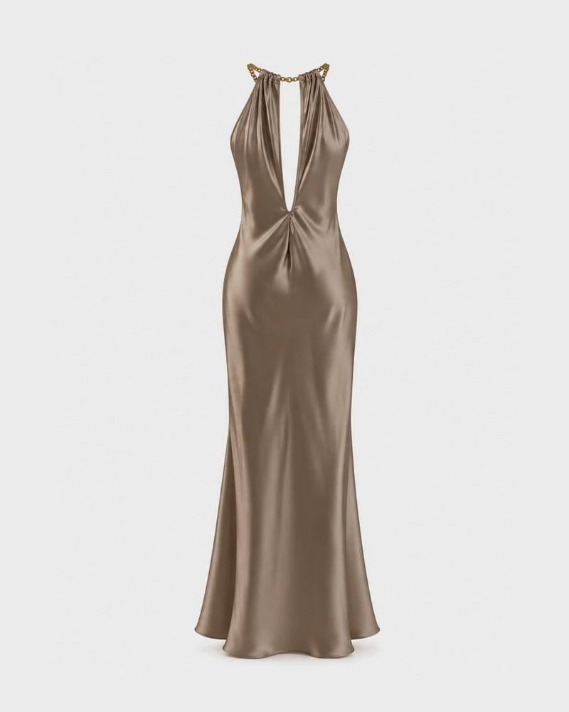 Vestido Raso Metal Taupe