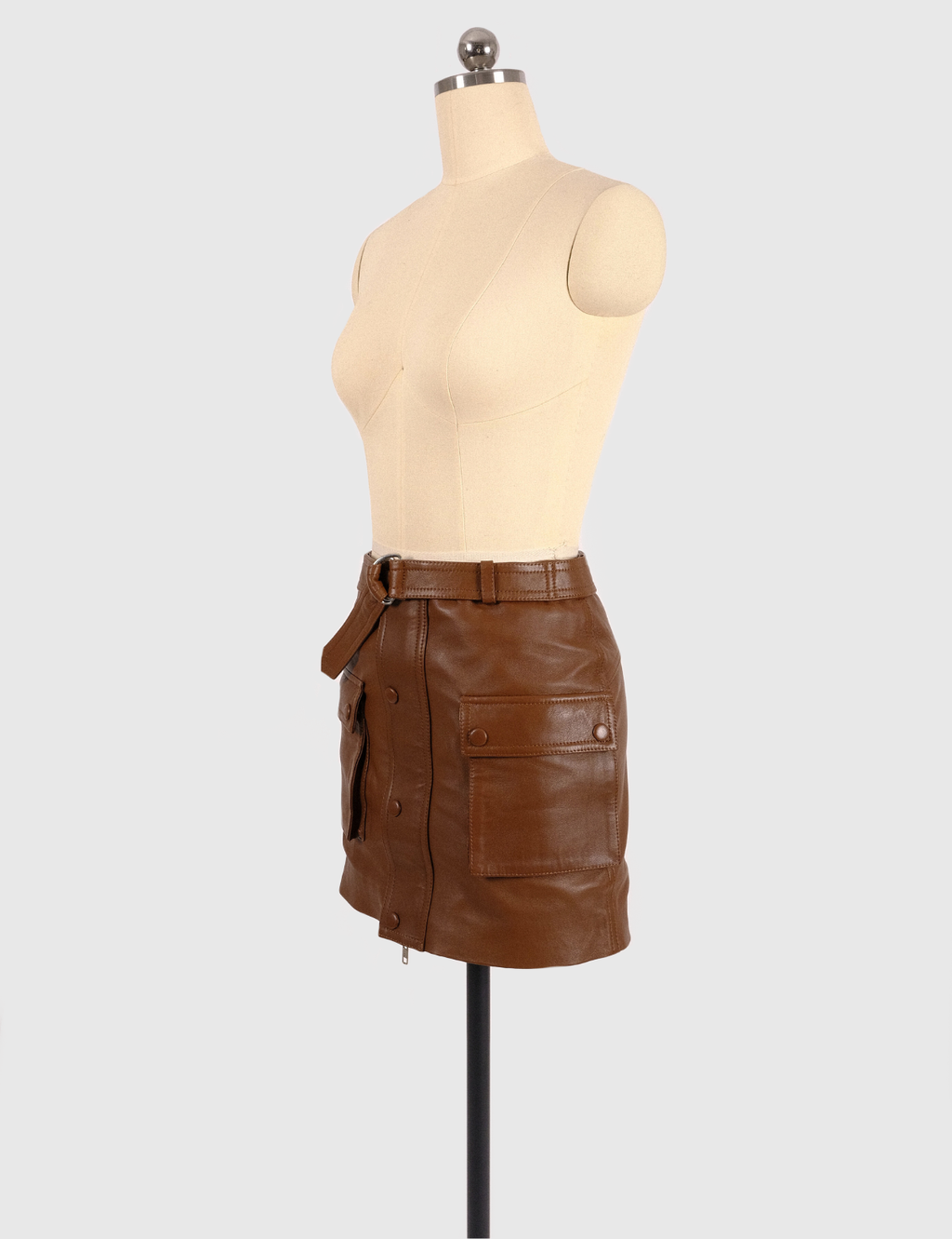 Mini falda cuero Pockets café