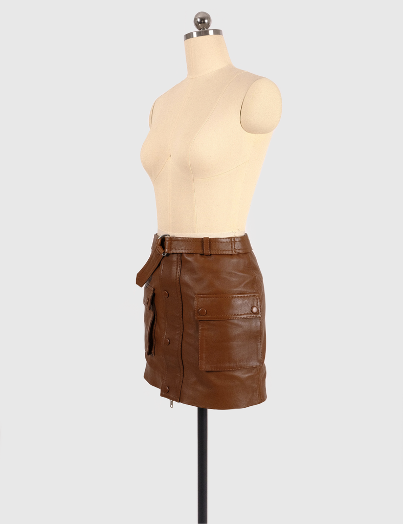 Mini falda cuero Pockets café