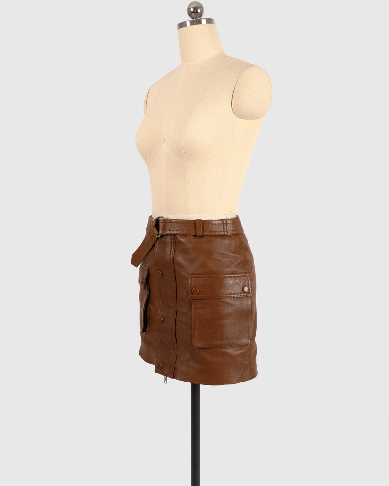 Mini falda cuero Pockets café