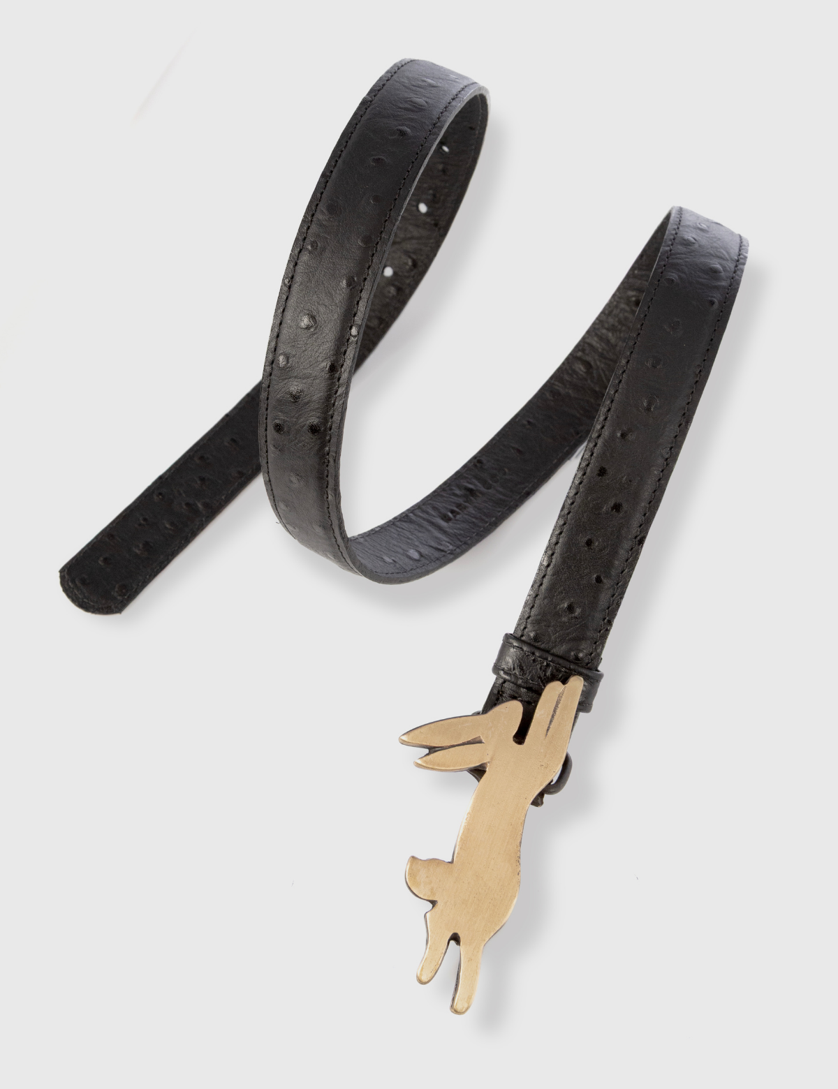 Cinturón Lapin Negro Avestruz Bronce