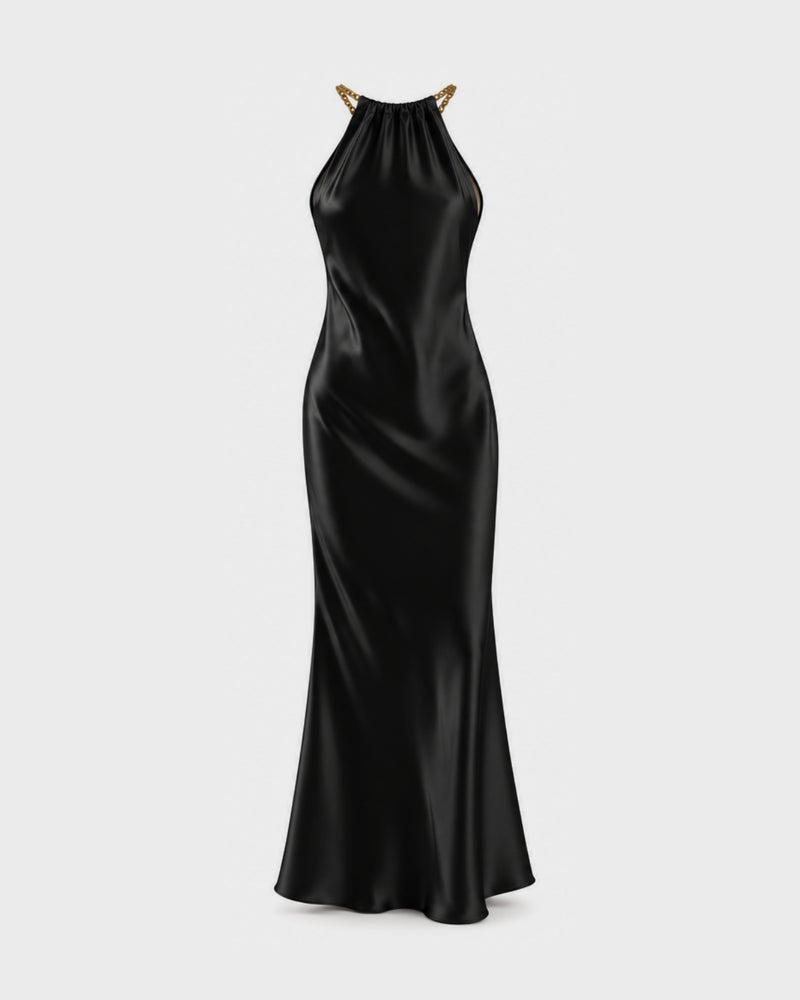 Vestido Raso Metal Negro