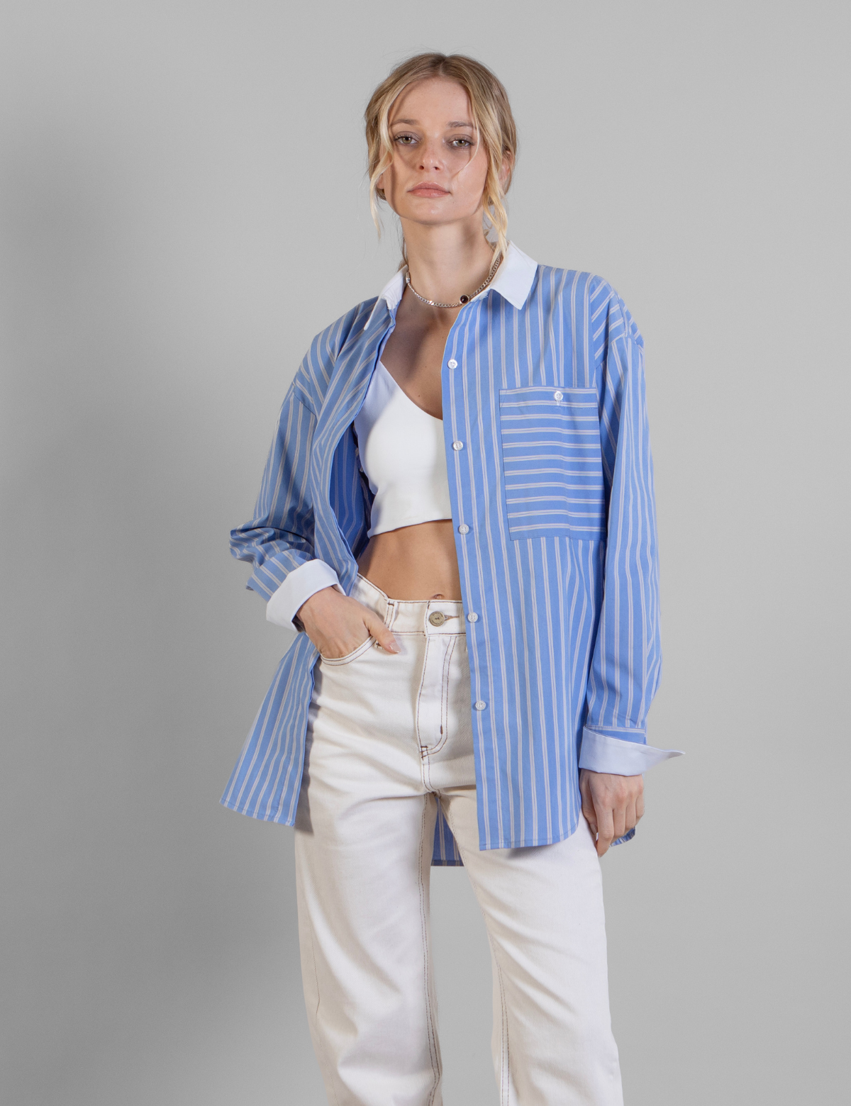 Blusa Lisa Rayas Celeste