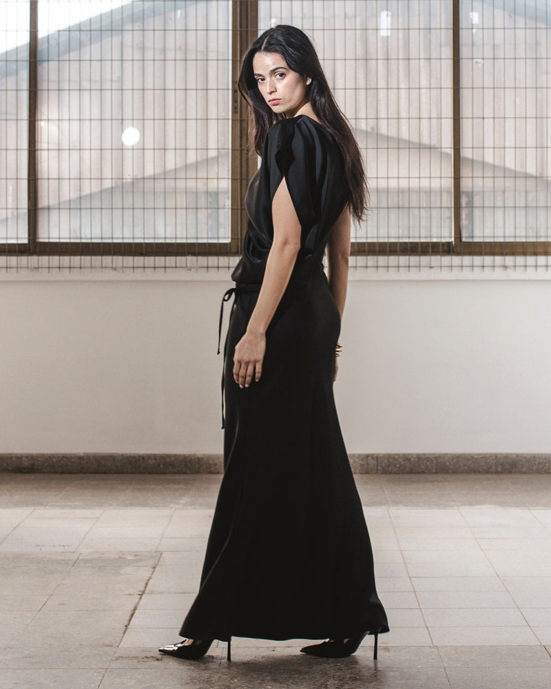 Vestido Raso Fluir Negro