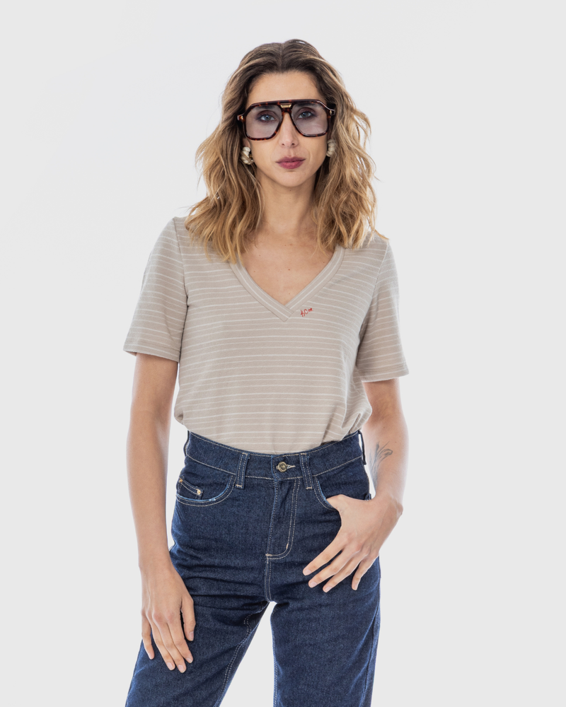 Polera viscosa Kate rayas beige