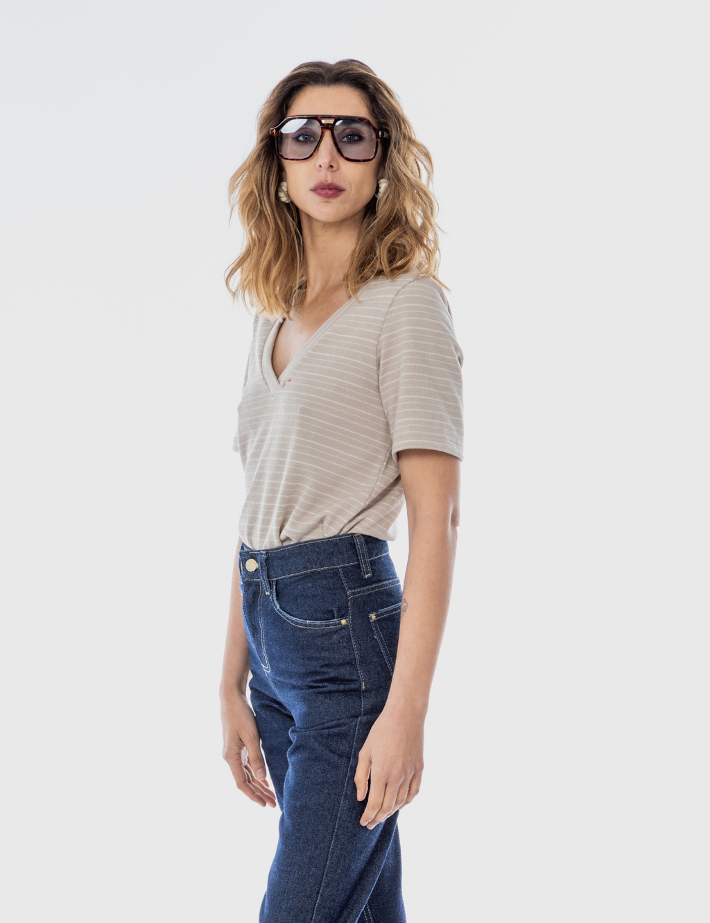 Polera viscosa Kate rayas beige