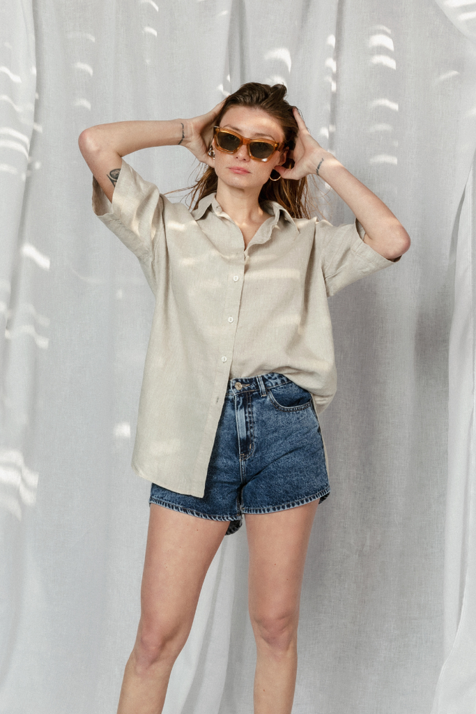 Camisa blusa lino Lisa arena – Karyn Coo
